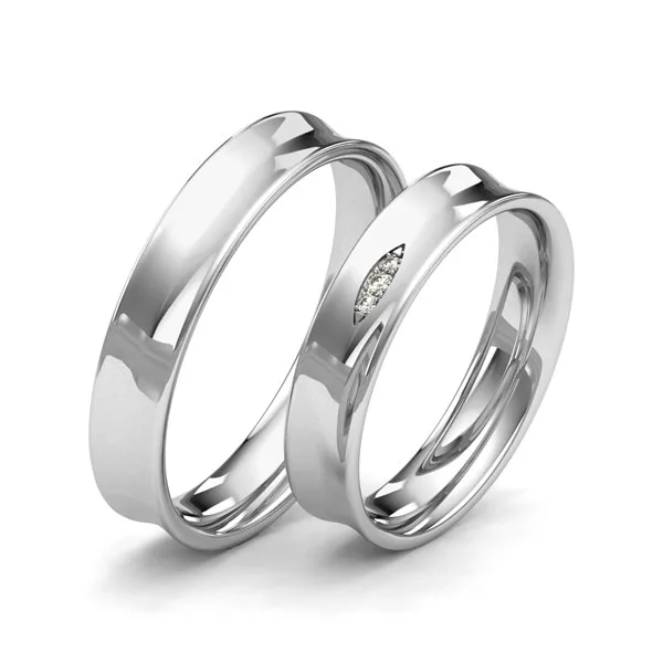 Verighete clasice, concave, 4 mm, cu trei diamante